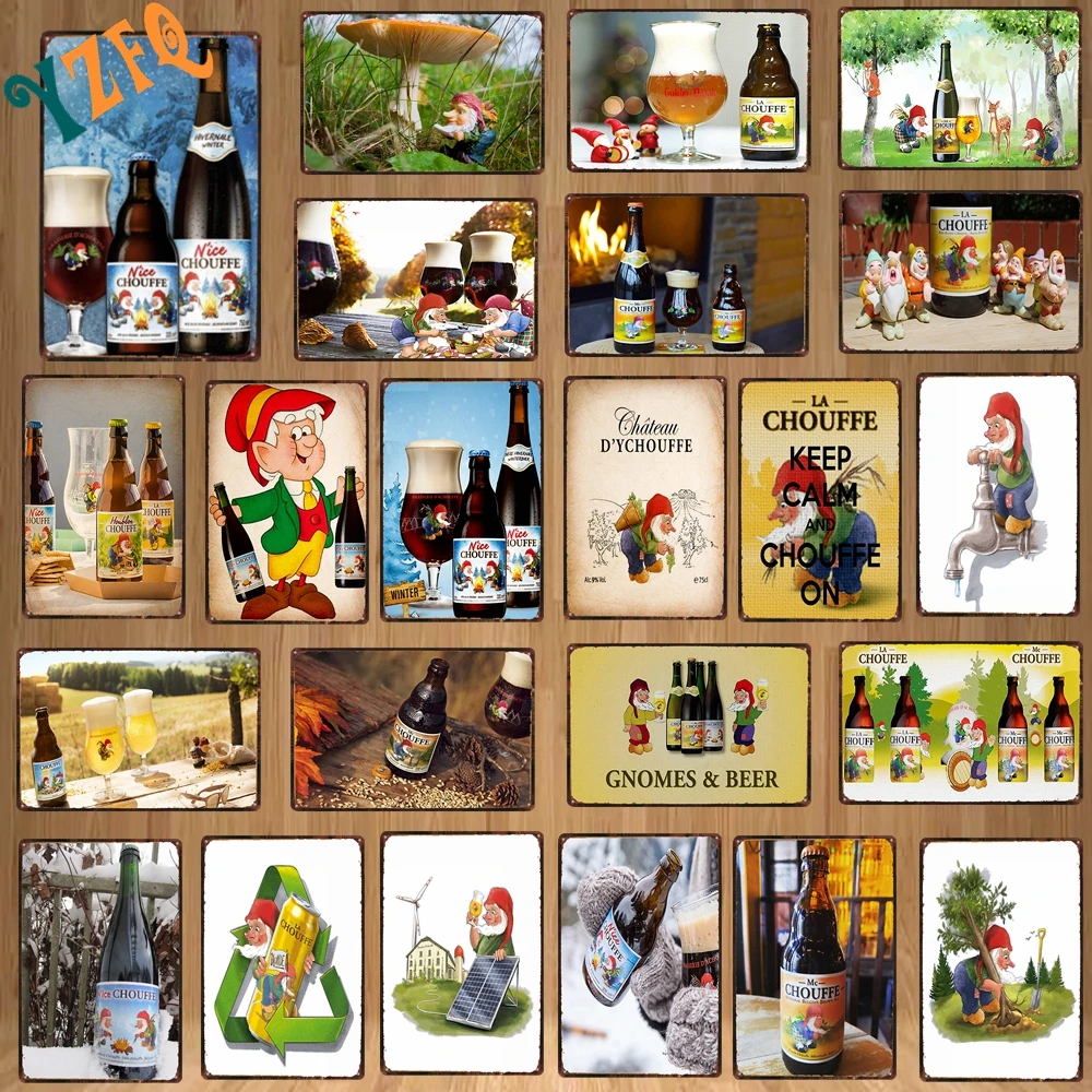 【YZFQ】Belgian Dutch Beer Metal Signs Chouffe Vintage Plaque Music Bar Restaurant Home Man Cave Decor Wall Plate DU-7603B