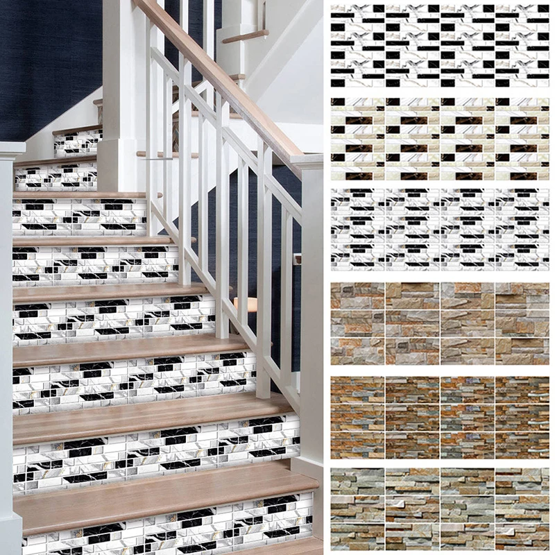 

12/24Pc Brick Pattern Crystal Membrane Tile Sticker Home Wall Stair Facade Waterproof Sticker 10x20cmHome Decoration Wall Sticke