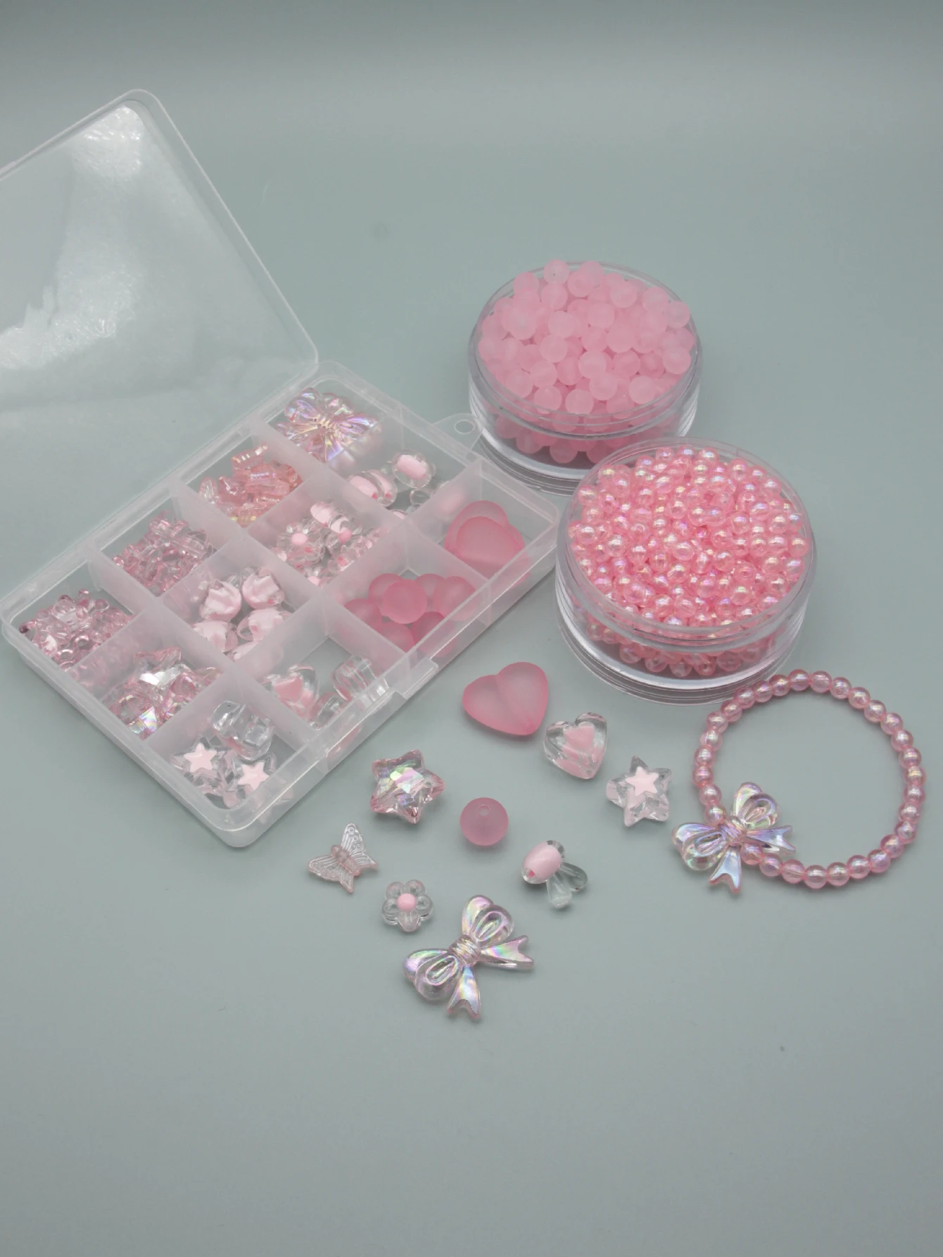 

1 Set Pink Plastic Beads for Jewelry Making Diy Supplies Kits Small Craft Beads Kit for Diy Craft Little Girl Toy