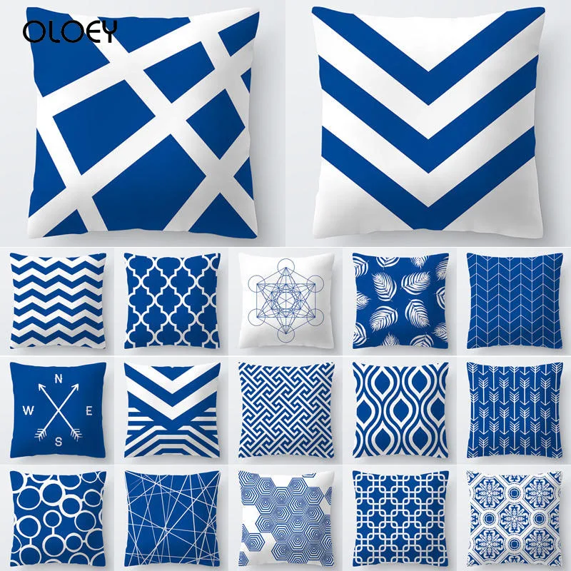 

45*45 см наволочка геометрический Синий чехол для подушки из полиэстера для наволочки, наволочка для украшения дома, украшение для отеля