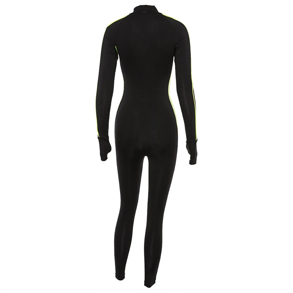 

Hot Sale 2020 Autumn Sport Jumpsuit Women Long Sleeve Patchwork Striped Zipper Up V Neck Romper Female Full Long Pants Overalls