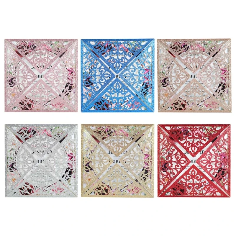 

20pcs Glitter Hollow Wedding Invitations Cards Greeting Card Envelopes Set