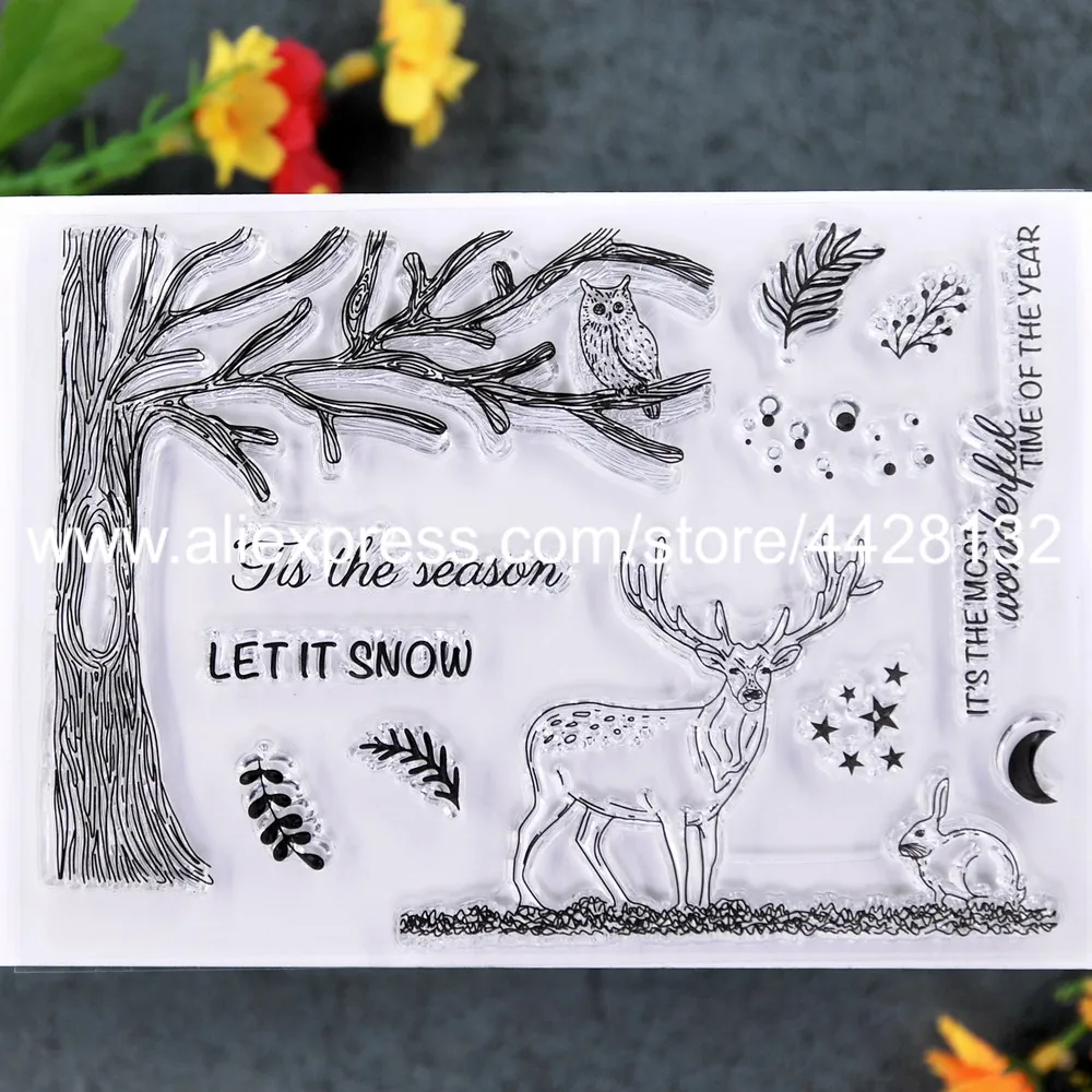 Рождественская елка олень кролик пусть снег звезда скрапбукинг фото карты