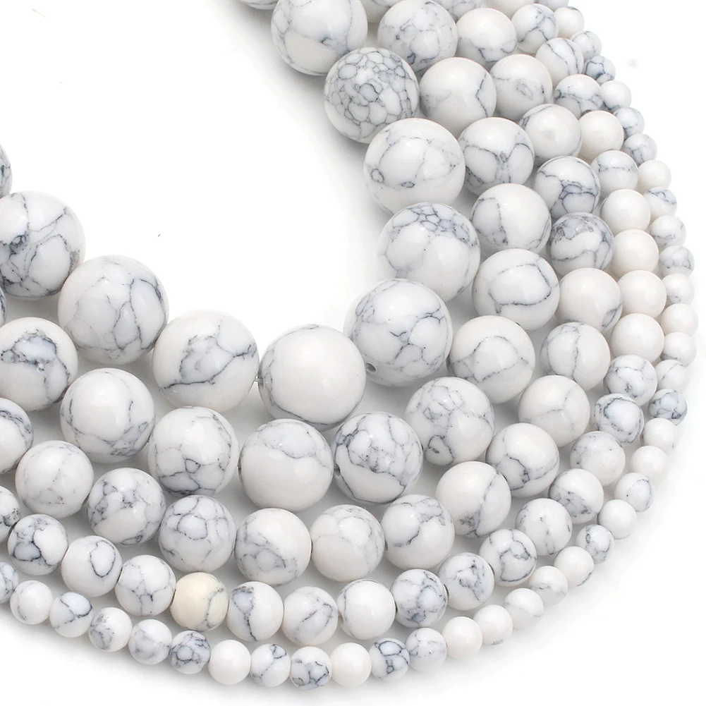 Природный камень белый бирюза Howlite круглые свободные разделители бусины