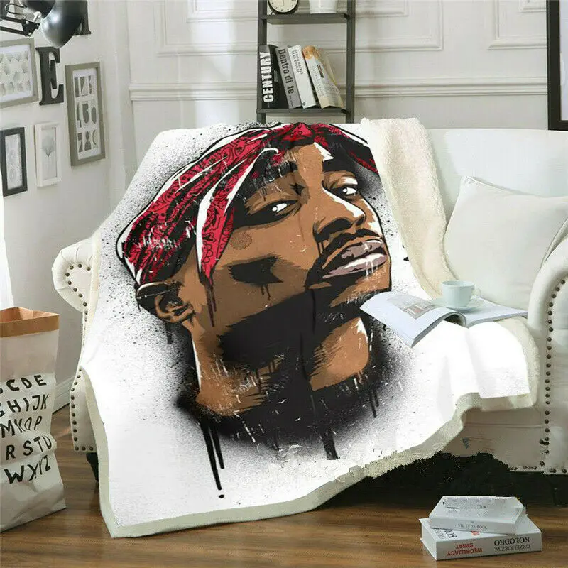 

Одеяло в стиле хип-хоп с забавными персонажами 2Pac, одеяло с 3D принтом шерпы на кровати, домашний текстиль, сказочный стиль