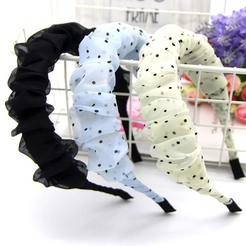

Fashion Polka Dots Pleated Headbands For Women Girls Handmade Ruched Organza Hairbands Bezel Hair Hoop Accessories Headwear