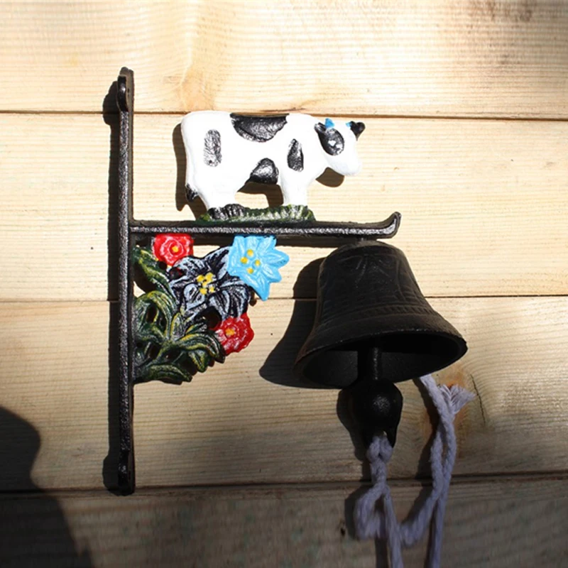 

Country Rustic Grape Door Bell with cow WELCOME Bell Cast Iron Wall Decorative Bell for Home Bar Small bell