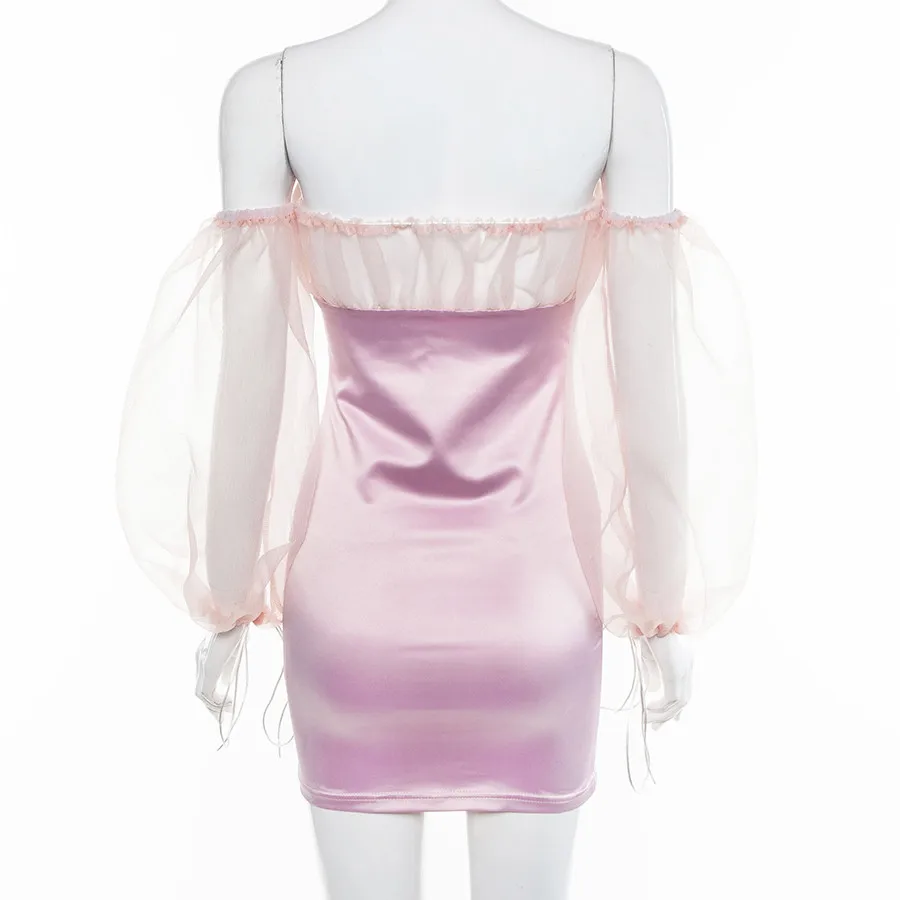 Летнее сексуальное мини-платье розового цвета с открытыми плечами женские