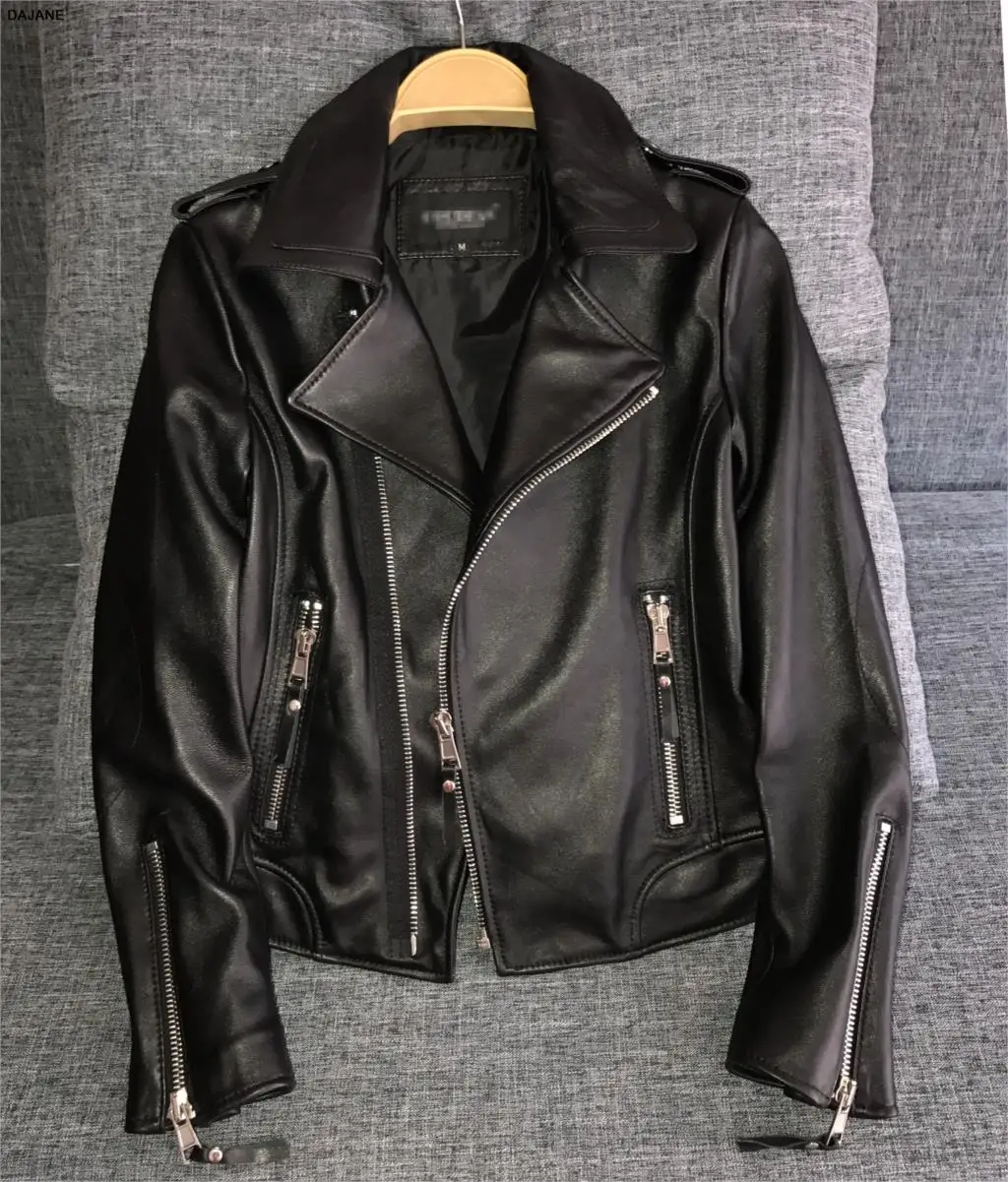 Leather Jacket Women Luxury Lapel Inclined Zipper genuine Leather Women Sheep Jacket High Quality