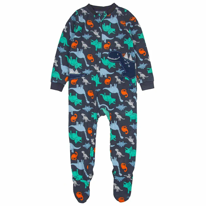 Children's polar fleece boys and girls one-piece romper with feet one-piece romper warm pajamas spring, autumn and winter feet