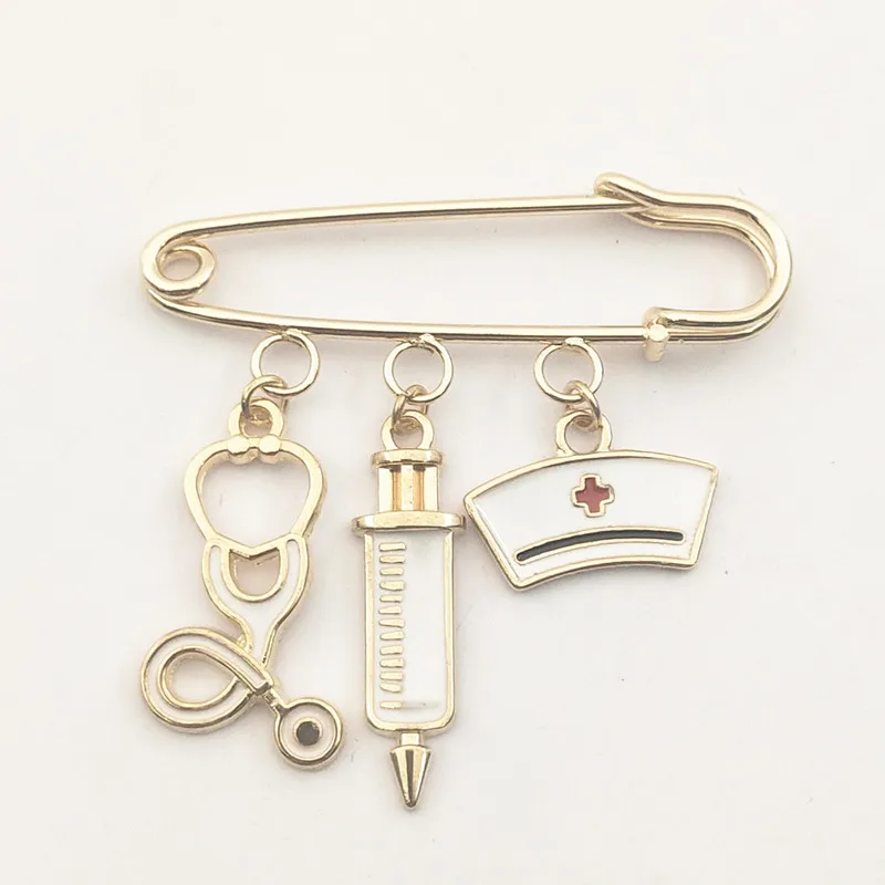 2020 New Rose Goid Color Nurse Cap Medical Brooch Syringe Stethoscope Cute Jewelry Gift | Украшения и аксессуары