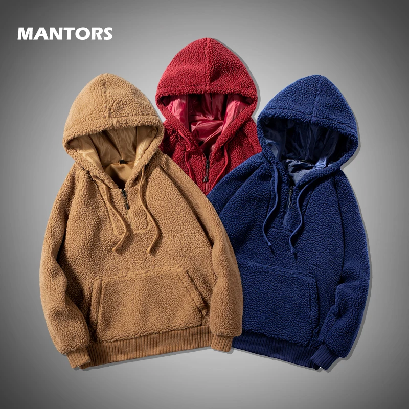 Мужской шерстяной свитшот однотонный пуловер с капюшоном и карманом кенгуру