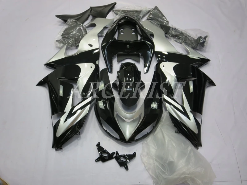 

High Quality New ABS Motorcycle Whole Fairings Kit For kawasaki Ninja ZX-10R ZX10R 2006 2007 06 07 Bodywork set black silver