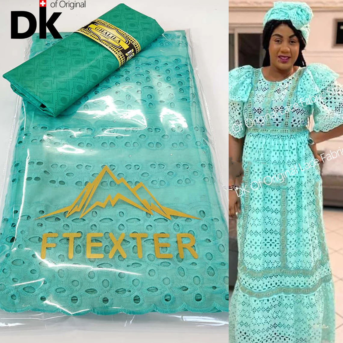 

2.5+2.5 Yards 2021 New Design Afrian Lace Fabric Bazin Riche Getzner And Swiss Voile Lace Embroidery For DIY Dresses Sewing