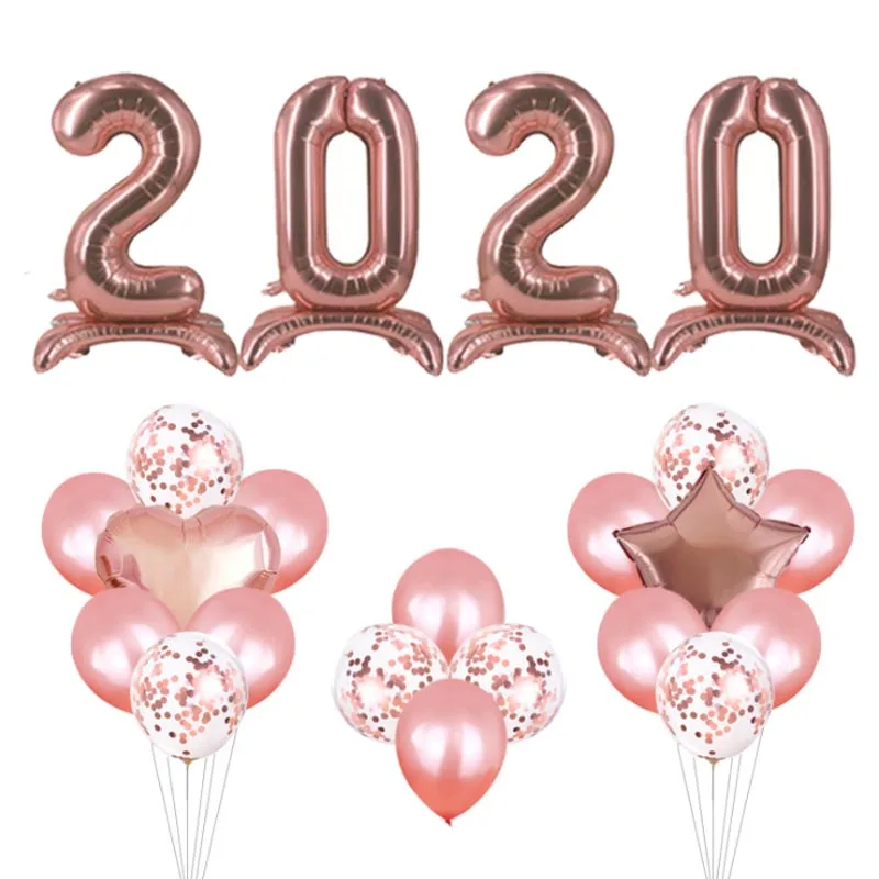 Новогодние воздушные шары из розовой/серебристой фольги 2020 праздничные для