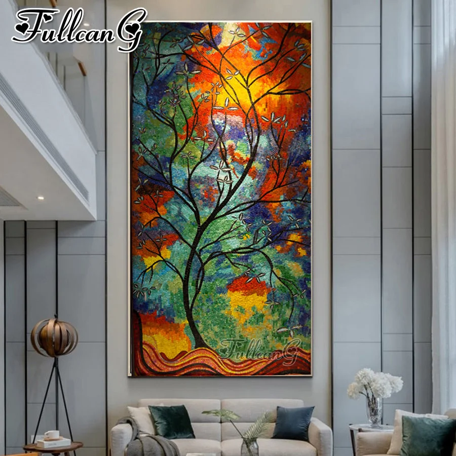 

FULLCANG Abstract landscape colorful trees large diamond painting 5d diy full square round drill mosaic embroidery kits FC3685