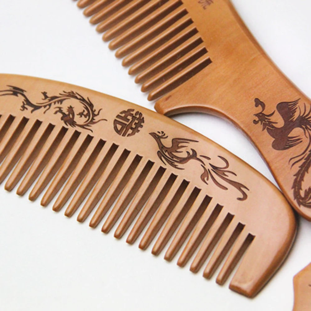 

Dragon Phoenix Engraved Peach Wood Massage Comb Healthy Massage Anti-Static Hair Care Comb Hair Care Tool Hairbrush Comb
