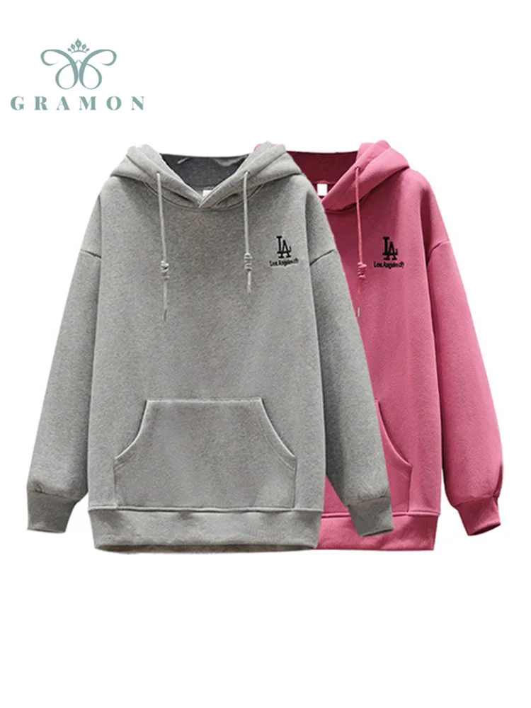 

Hoodies Sweatshirts Long Sleeve Pullovers Korean Fashion Thick Fleece Streetwear Plus Size Loose Top 2021 Autumn Sudaderas Mujer