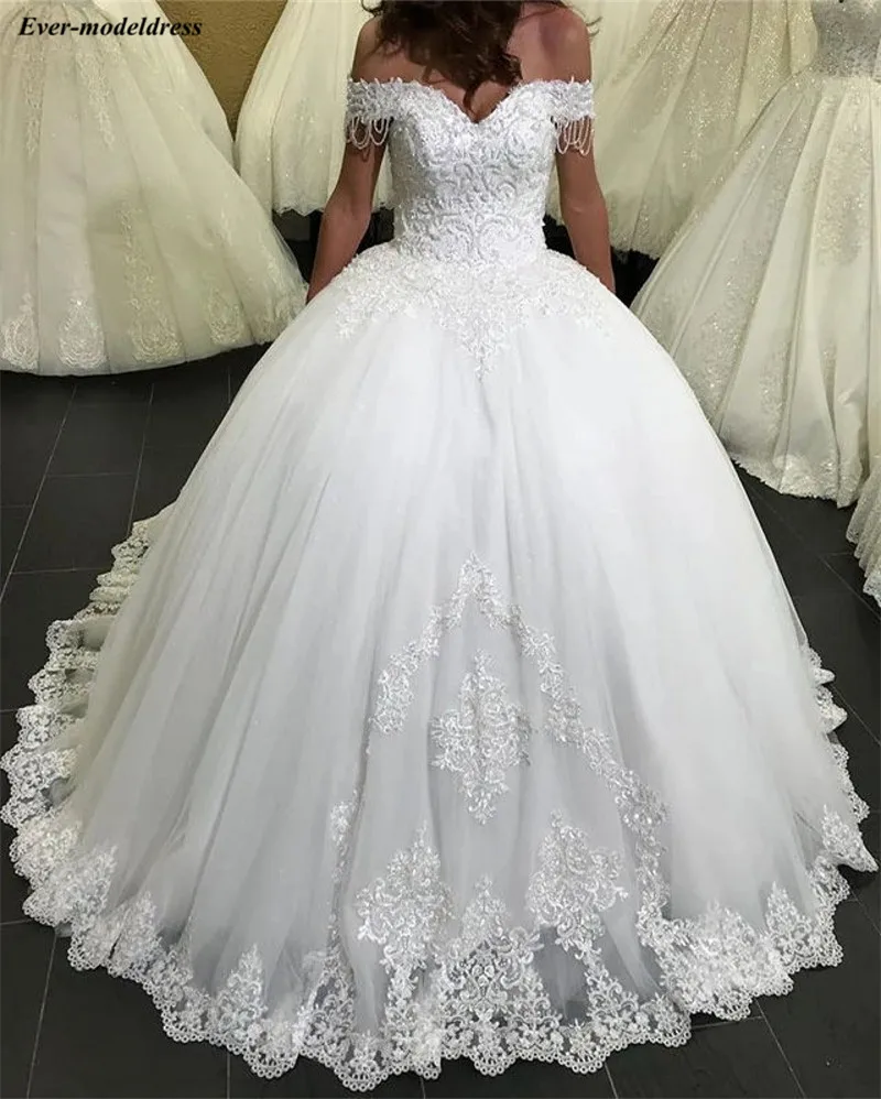

Ball Gown Princess Wedding Dresses Lace Appliques Beaded Off Shoulder Bridal Gowns Bride Dress Vestido de Noiva Robe De Mariee