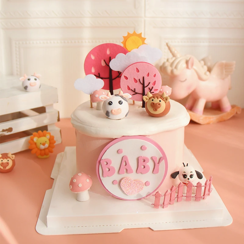 

Pig Trees Cake Topper Happy Birthday Decoration Baking Animals Scenes Balloon Dessert Table Dress Up Plugin Party Decor Supplies