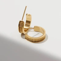 golden stripe hoop earrings titanium steel needle type c circle stud earrings basic womens earrings jewelry accessories