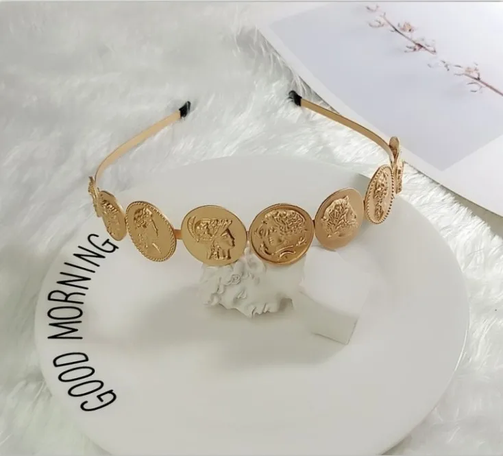 Повязка на голову женская в стиле барокко модный роскошный обруч с монетами и