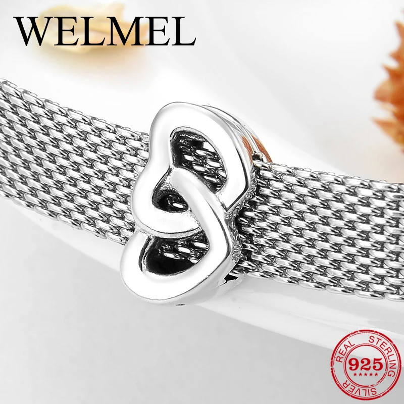 Высокое качество серебро 925 пробы двойное сердце зажим бусины аксессуары