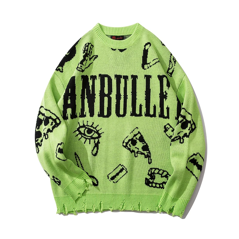 

Sudadera estilo Hip Hop para Hombre Jersey con agujeros rasgados Punk Color rojo y verde estilo coreano Jersey con Graffiti
