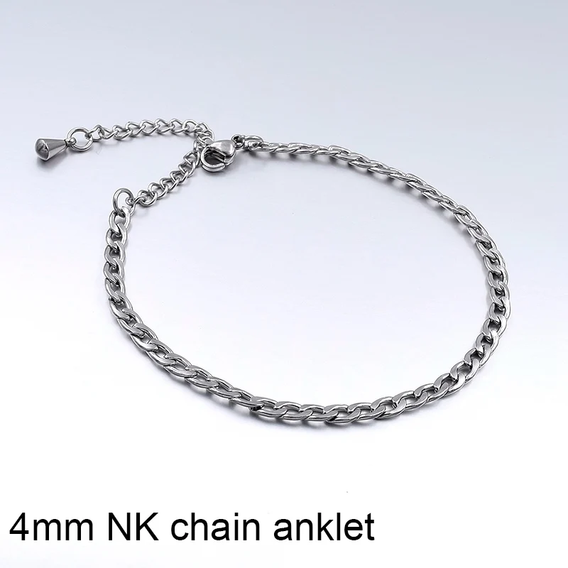 4mm NK chain Anklet Ювелирные изделия летние пляжные браслеты на ногу лодыжки браслеты для женщин ножная цепочка простые мужские ножные браслеты из нержавеющей стали серебристого цвета - Окраска металла: 4mm NK chain Anklet
