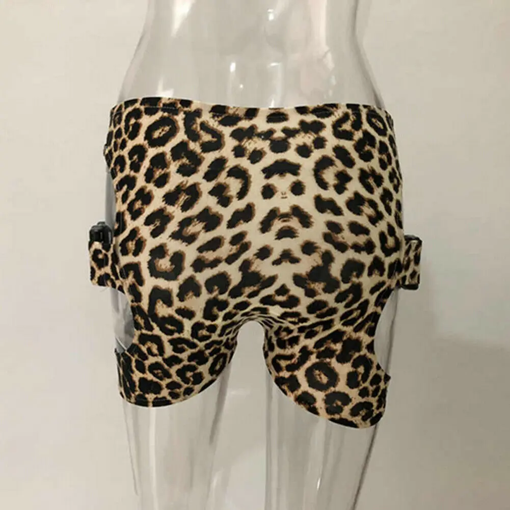 

Summer New Arrival Women Biker Shorts High Waist Thick Fitness Sexy Leopard Print Workout Trouser Fashion Hollow Shorts