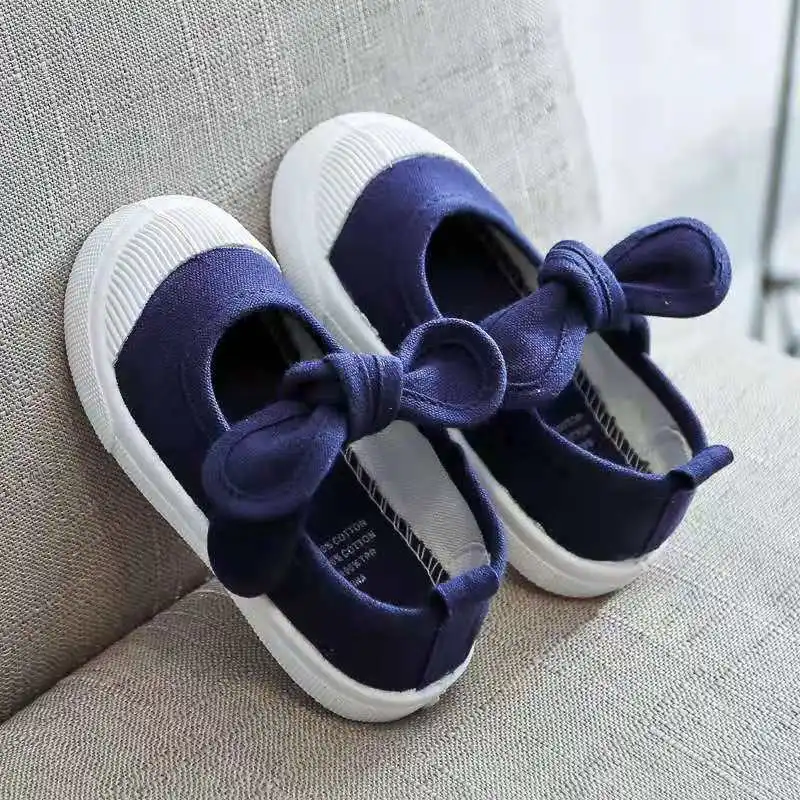 spring 2019 Baby Girl Shoes Canvas Casual Kids With Bowtie Bow-knot Solid Candy Color Girls Sneakers Children Soft | Детская одежда и
