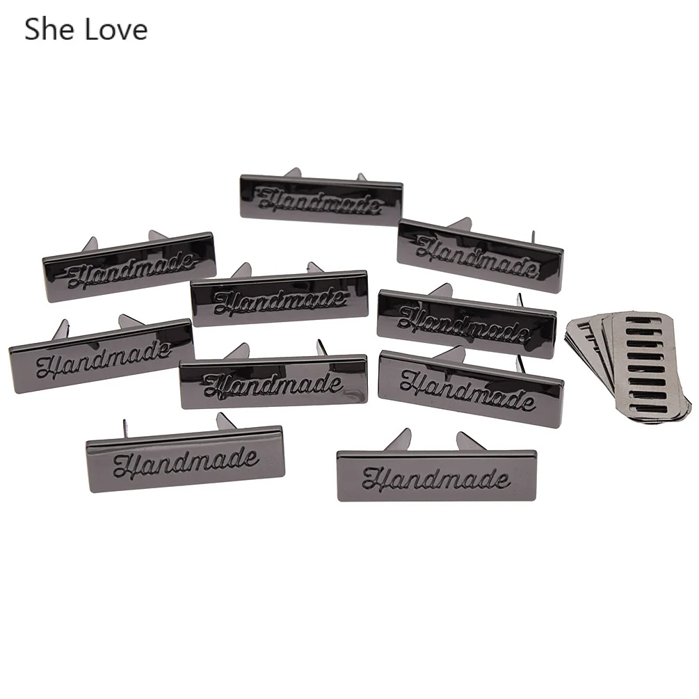 Black She Love 10 шт. розовое золото цвет прямоугольной формы металлические декоративные наклейки ручной работы для одежды сумки ручной работы ярлыки с надписью - Цвет: Black