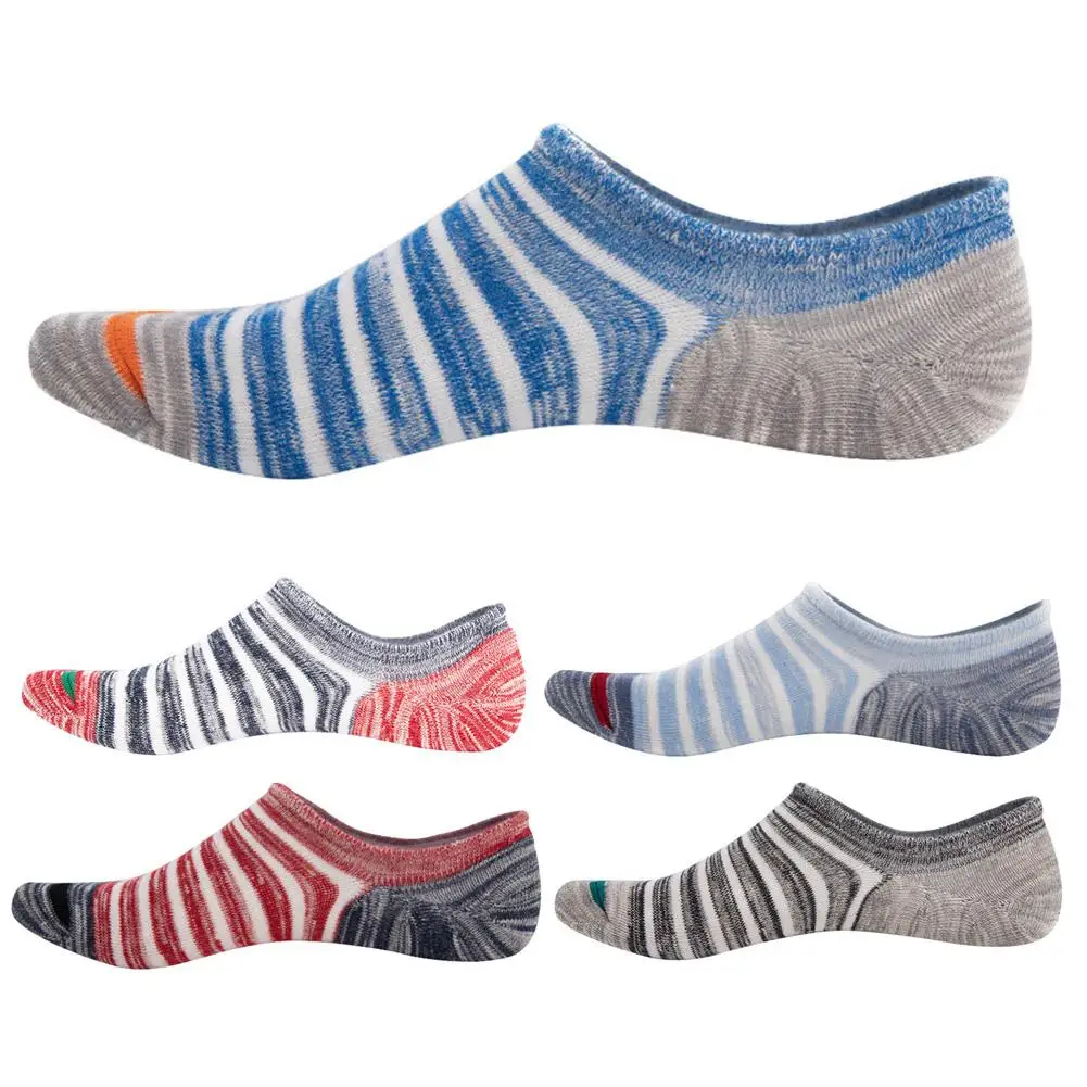 

5Pcs Men Summer Stripes Cotton Breathable Anti Slip Low Cut Invisible Boat Socks