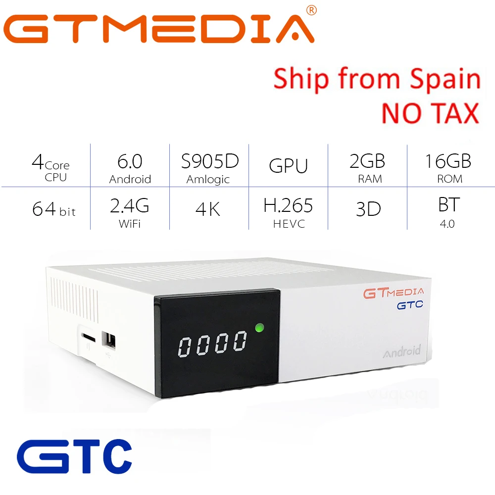 Freesat GTmedia GTC приемное устройство DVB-S2 DVB-C DVB-T2 ISDBT Amlogic S905D android 6,0 ТВ контейнер под элемент питания 2 Гб оперативной памяти, 16 Гб встроенной памяти-цифра спутниковый телевизионный ресивер 1 год M3U
