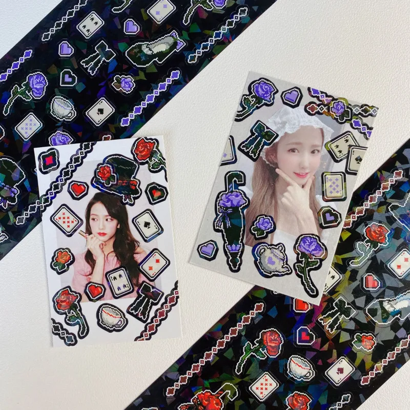

Korean Ins Vintage Pixel Rose Decorative Stickers Gothic Style Children Sticker Girl Star Photo Card Diy Collage Stationery