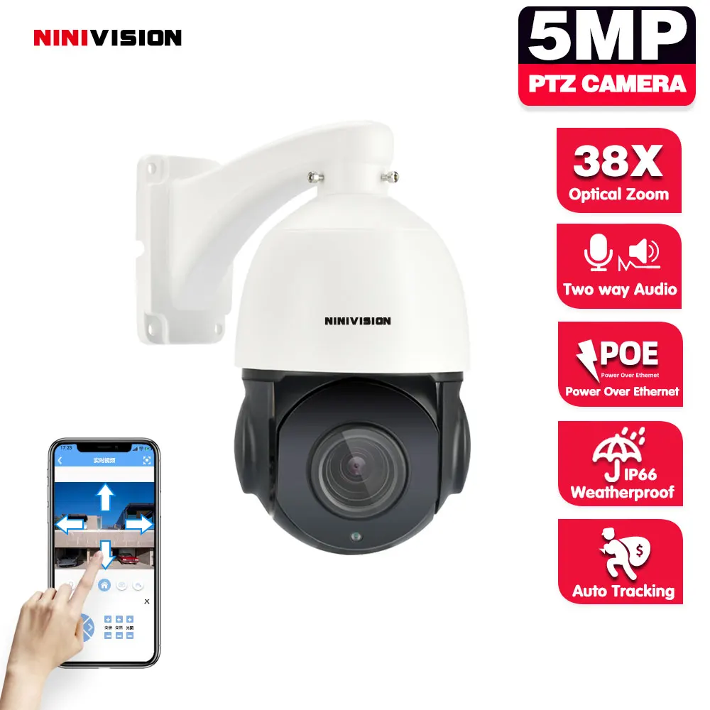 

4K 8MP 5.0MP POE 38X PTZ Dome IP Camera Black Audio Record Outdoor Waterproof Auto Tracking CCTV Security Motion Detection P2P