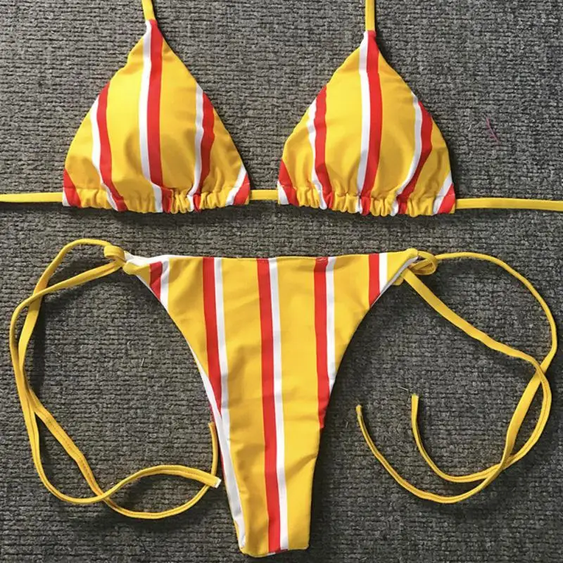 

Sexy Bikini Sexy Printing Color Vertical Stripes Lace Resize Chest Pad Bikinis Swimwear Women Swimsuit Biquini Swimwear