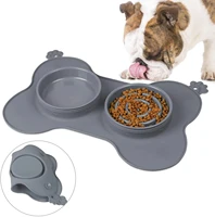 pet dog travel bowls silicone folding pet bowl non slip dog double bowl flannel bag bowls outdoor pet portable for pets supplies