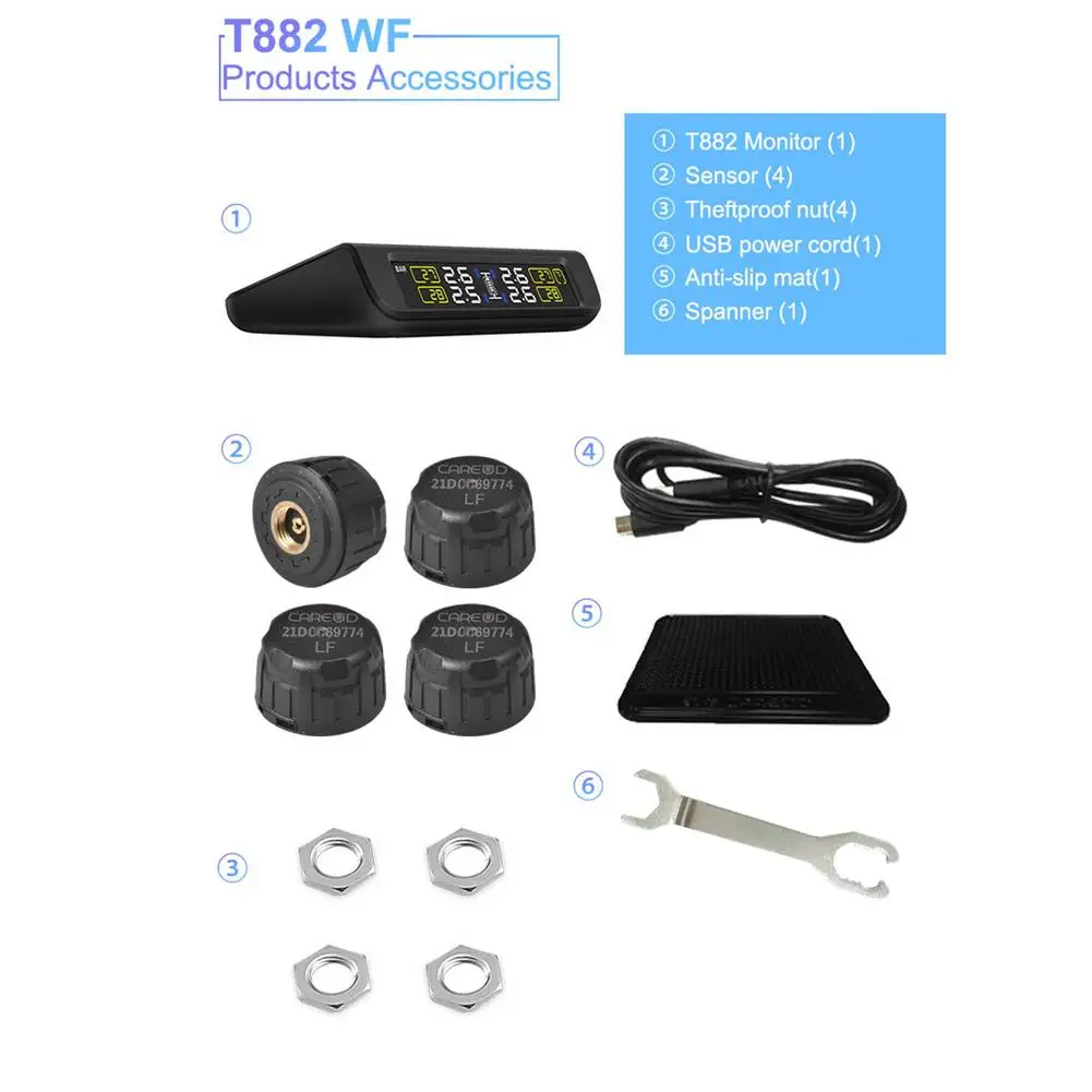 

Car Tyre Pressure Sensor External Tire Pressure Monitoring System External Sensor Auto Safe Alarm Fast Response Solar Power TPMS