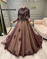 luxury dubai muslim evening dress long sleeves turkey beaded party dresses a line formal gown robe de soir%c3%a9e femme