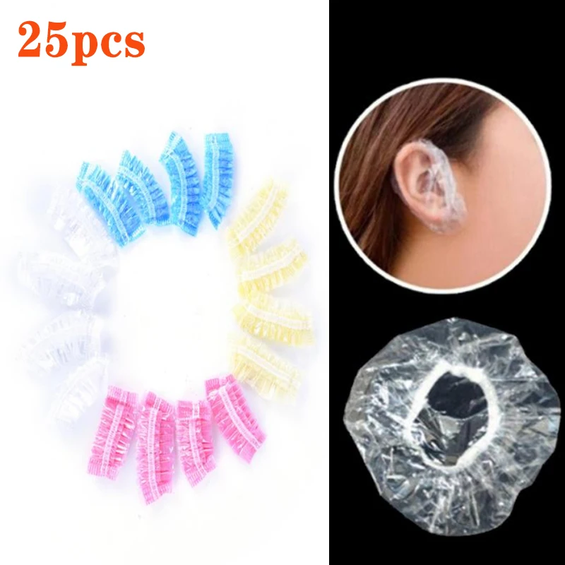 25Pcs Thickened Disposable Plastic Waterproof Ear Protector Cover Caps Salon Hairdressing Dye Shields Earmuffs Shower Tool