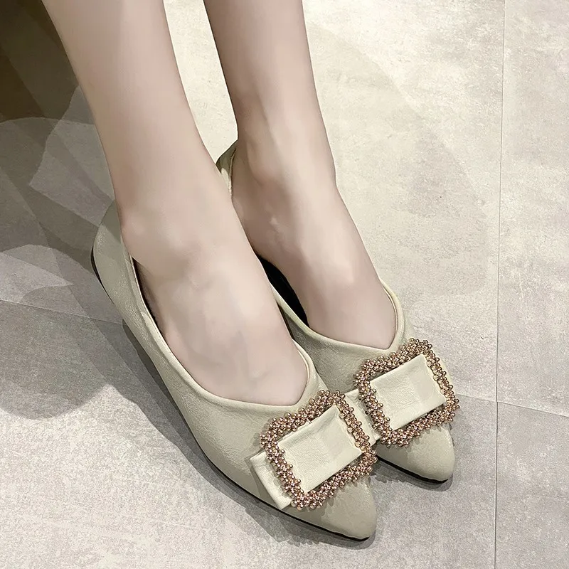 2021 Casual Woman Shoe Pointed Toe Shallow Mouth Female Footwear Knot All-Match Autumn Soft Flats Shoes