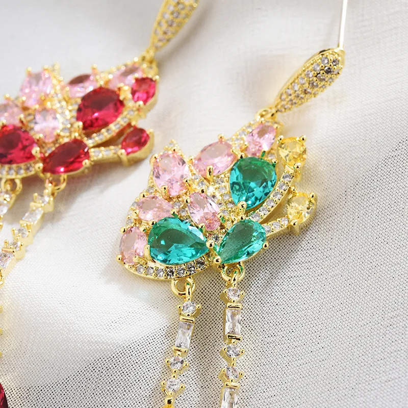 

Cute Butterfly Tassel Eardrop Brand Designer Earrings Women Fashion Wedding Stud Earrings Silver Pin Cubic Zirconia Earring