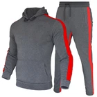 Новинка 2021, спортивная одежда из двух предметов, мужская толстовка с капюшоном на осень и зиму + штаны на шнуровке, мужская толстовка с полосками