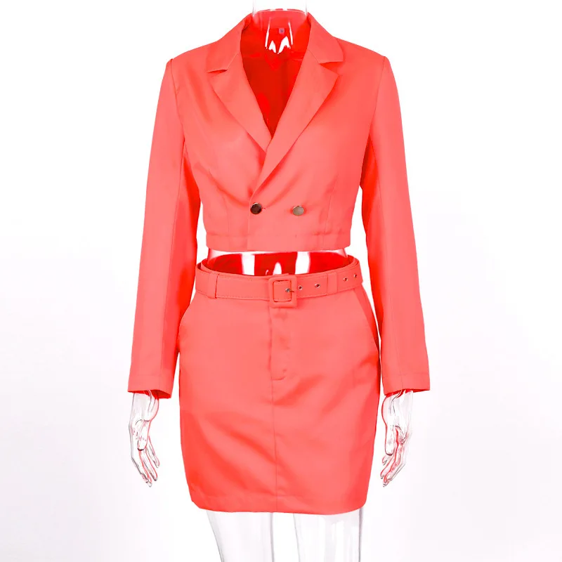 Неоновый розовый Блейзер костюм женский короткий жакет с длинными рукавами и