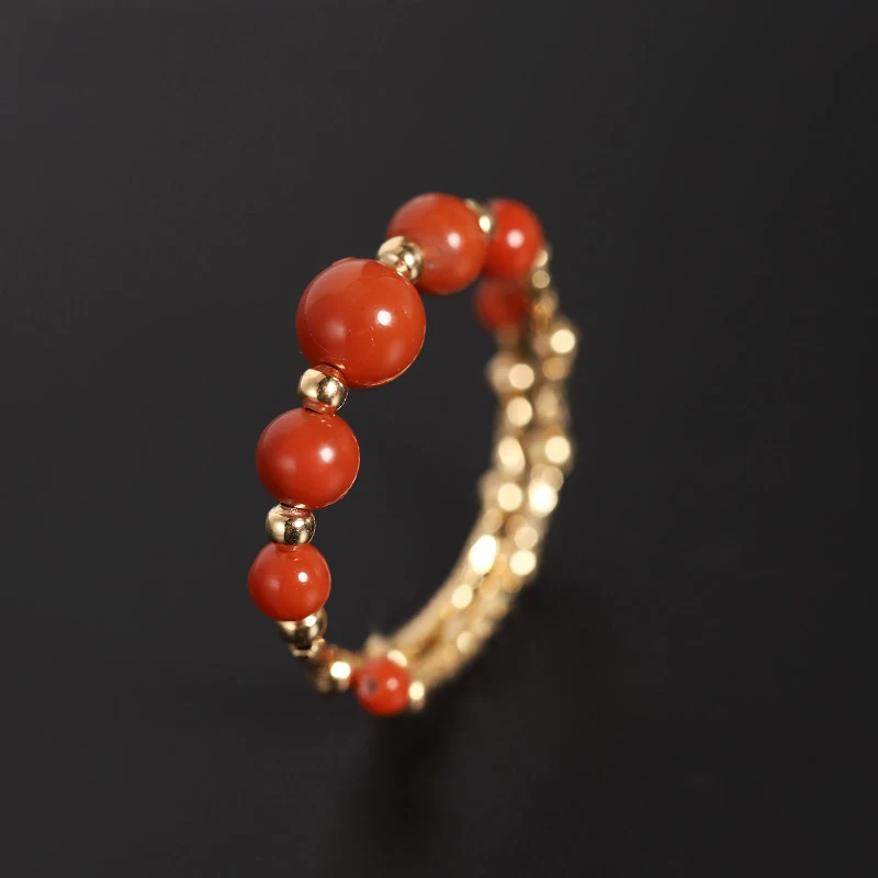 DAIMI Liangshan South Red Agate Ring Female Heaven Genuine 18K Gold Jade Tail Ring Gift Customization