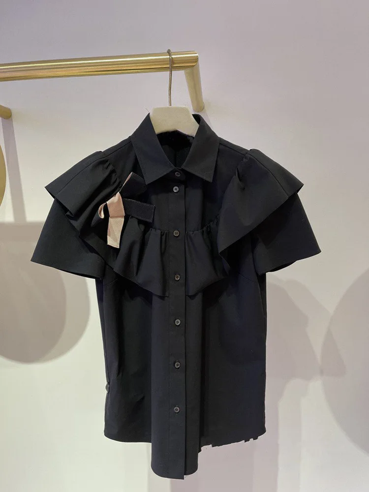 

Women Shirt 2021 Spring and Summer New Ladies Stitching Black Shirt