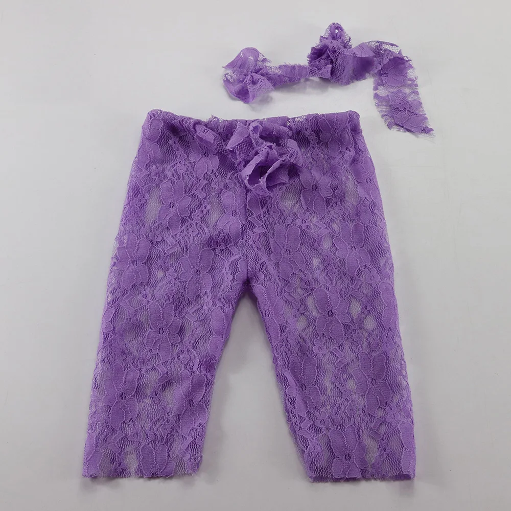 Ручная работа эластичные кружевные детские штаны с подходящей повязкой на