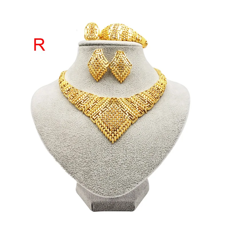 JHplated, женские Роскошные Ювелирные наборы из Дубаи, золотой цвет, Индия, Нигерия, африканские ювелирные аксессуары, свадебные ювелирные изделия, подарок - Окраска металла: R