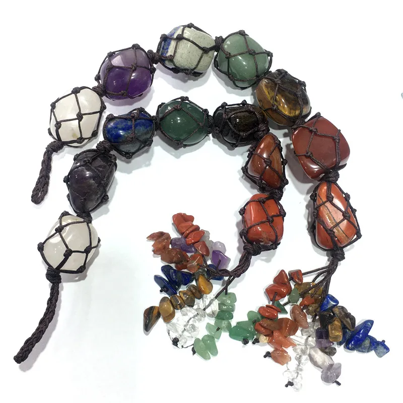 

Натуральные кристаллы семь чакра Подвесные Украшения для автомобиля домашние декоративные гравий кисточкой искусственно тканые